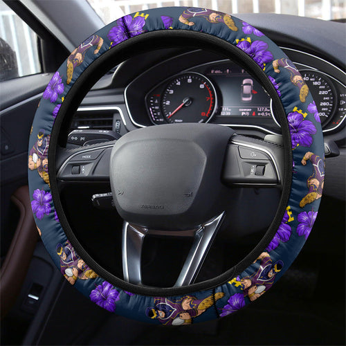 Melbourne Storm Steering Wheel Cover Tropical Hibiscus Floral Seamless Rugby Mascot