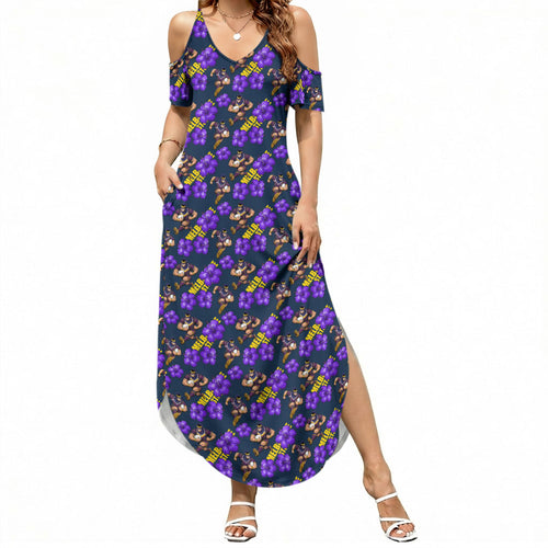 Melbourne Storm Summer Maxi Dress Tropical Hibiscus Floral Seamless Rugby Mascot