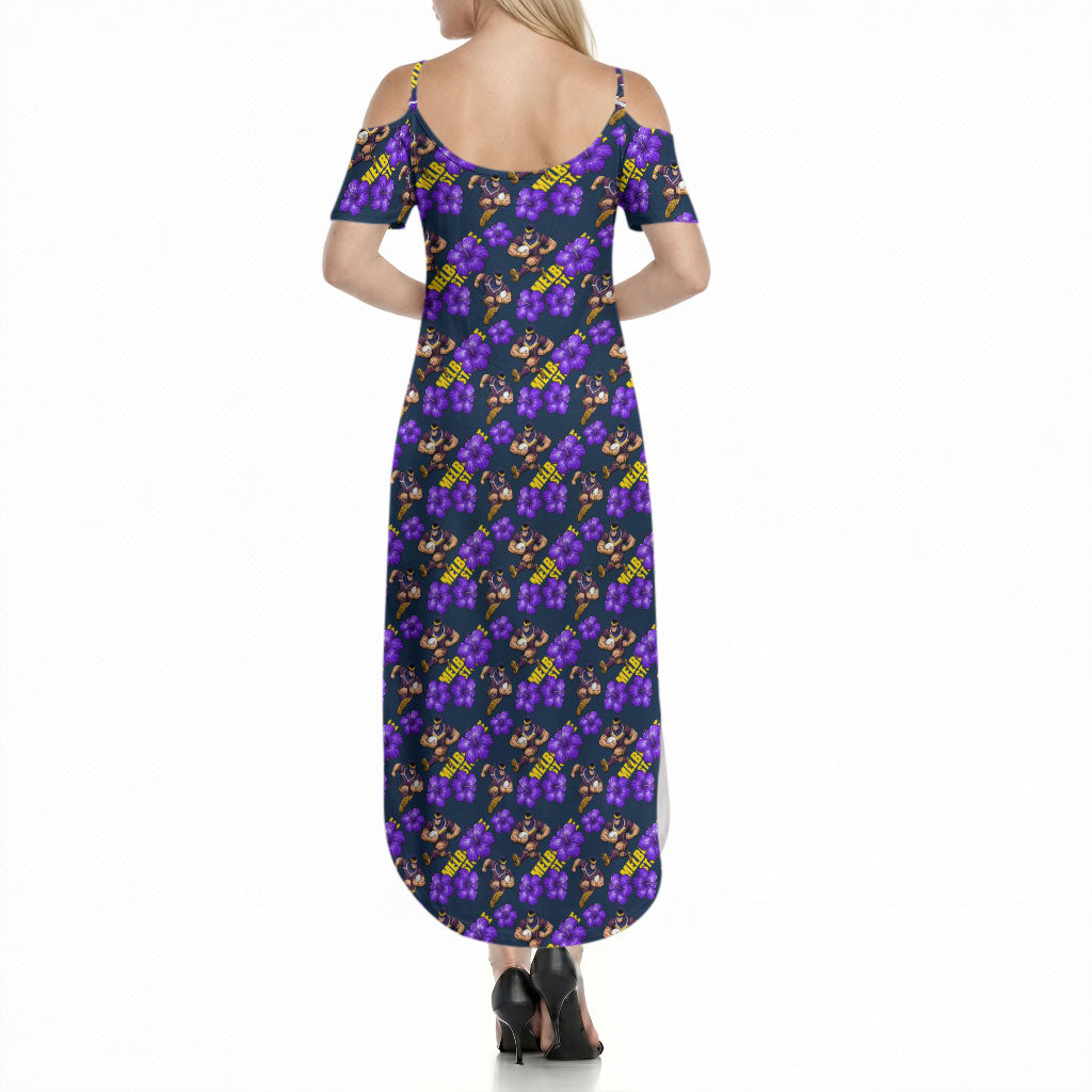 Melbourne Storm Summer Maxi Dress Tropical Hibiscus Floral Seamless Rugby Mascot