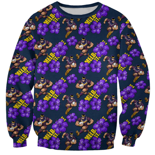 Melbourne Storm Sweatshirt Tropical Hibiscus Floral Seamless Rugby Mascot