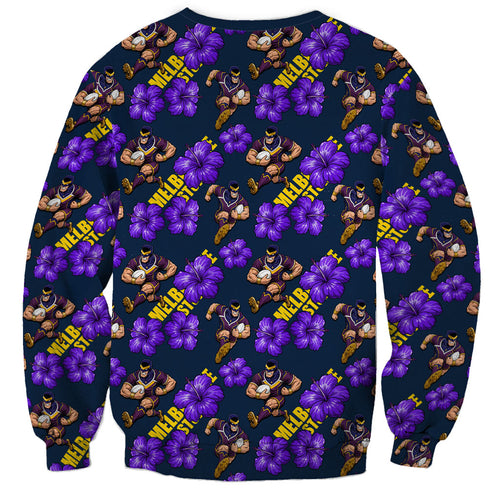 Melbourne Storm Sweatshirt Tropical Hibiscus Floral Seamless Rugby Mascot