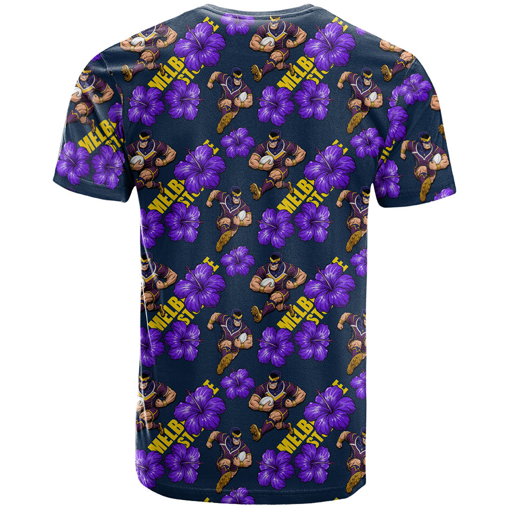 Melbourne Storm T Shirt Tropical Hibiscus Floral Seamless Rugby Mascot