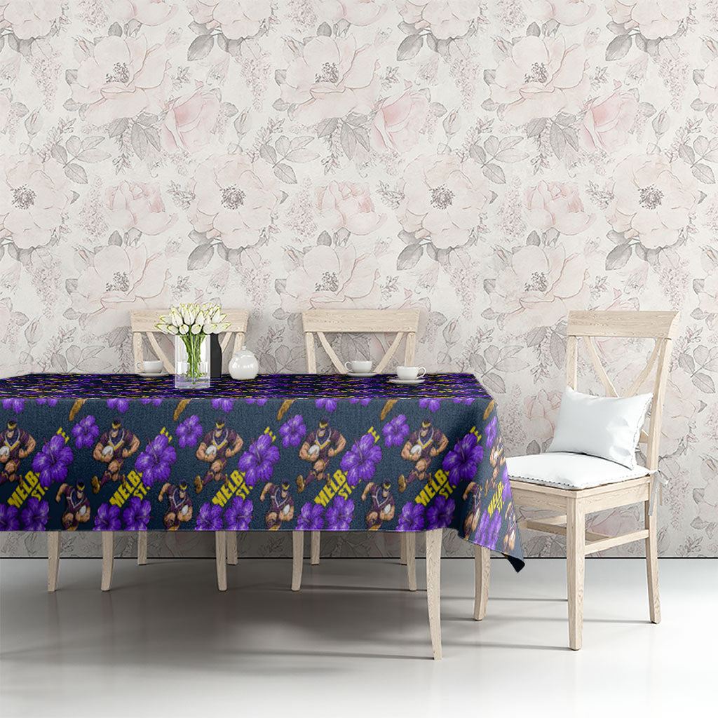 Melbourne Storm Tablecloth Tropical Hibiscus Floral Seamless Rugby Mascot