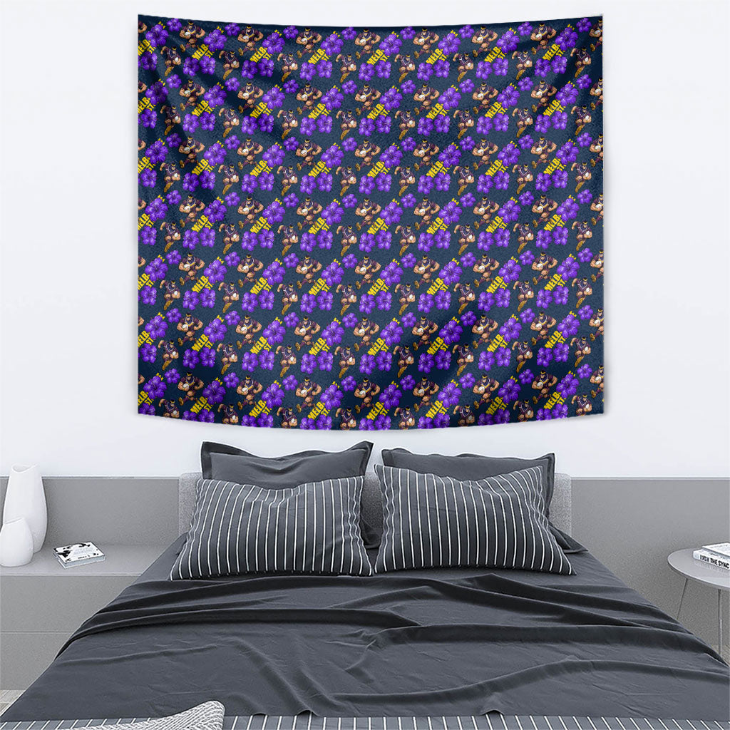 Melbourne Storm Tapestry Tropical Hibiscus Floral Seamless Rugby Mascot