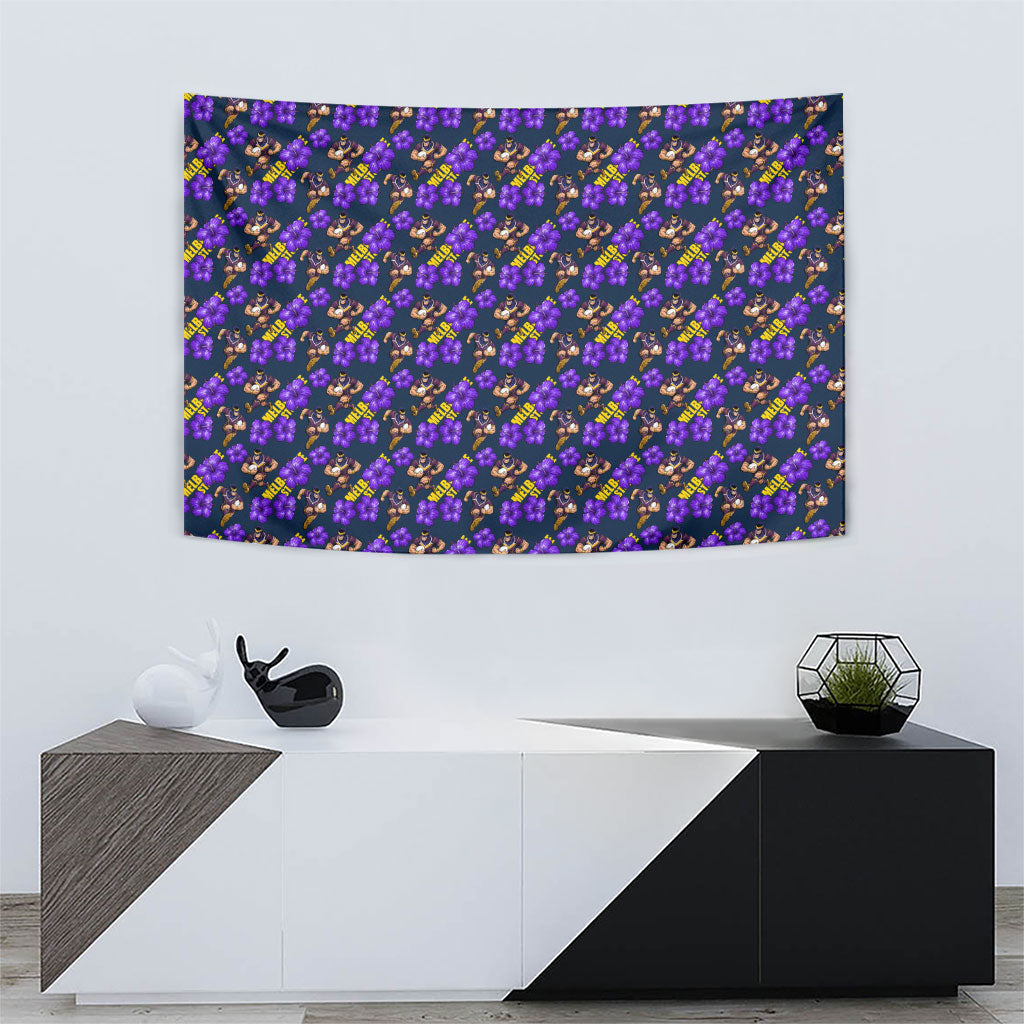Melbourne Storm Tapestry Tropical Hibiscus Floral Seamless Rugby Mascot