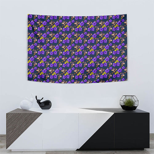 Melbourne Storm Tapestry Tropical Hibiscus Floral Seamless Rugby Mascot