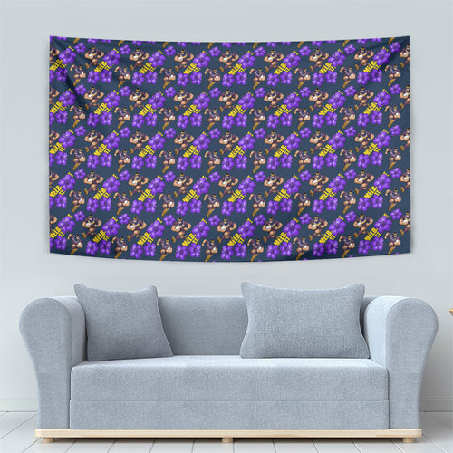 Melbourne Storm Tapestry Tropical Hibiscus Floral Seamless Rugby Mascot