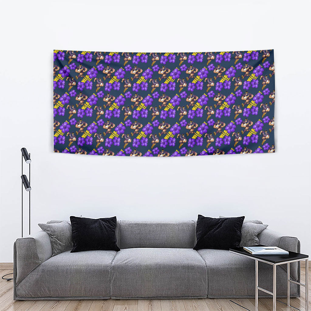 Melbourne Storm Tapestry Tropical Hibiscus Floral Seamless Rugby Mascot
