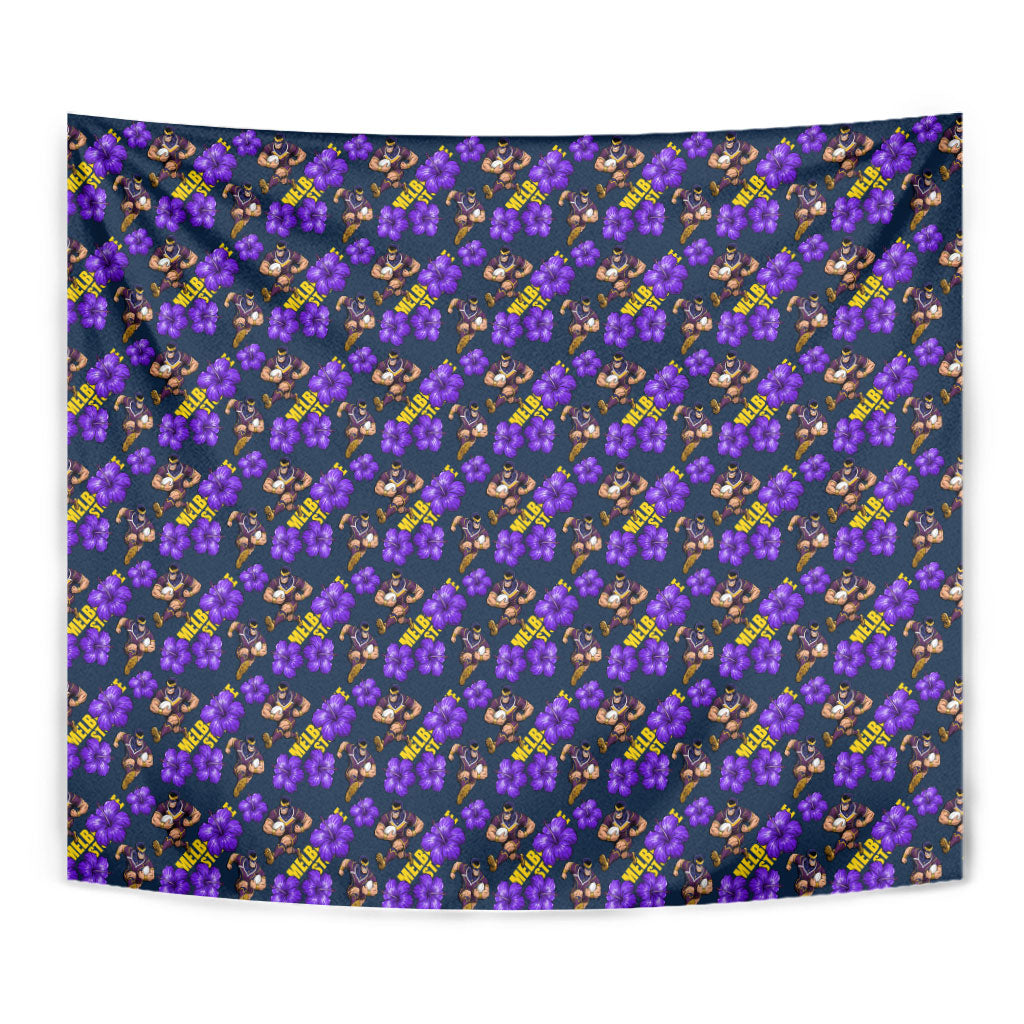 Melbourne Storm Tapestry Tropical Hibiscus Floral Seamless Rugby Mascot