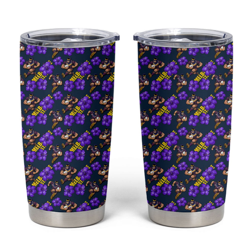 Melbourne Storm Tumbler Cup Tropical Hibiscus Floral Seamless Rugby Mascot