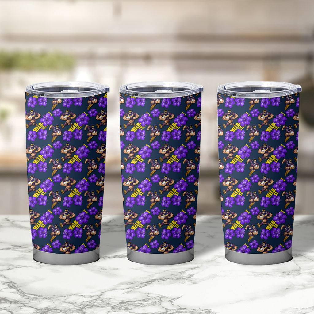 Melbourne Storm Tumbler Cup Tropical Hibiscus Floral Seamless Rugby Mascot