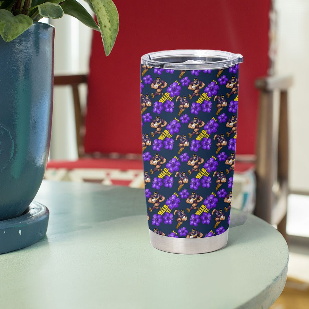 Melbourne Storm Tumbler Cup Tropical Hibiscus Floral Seamless Rugby Mascot