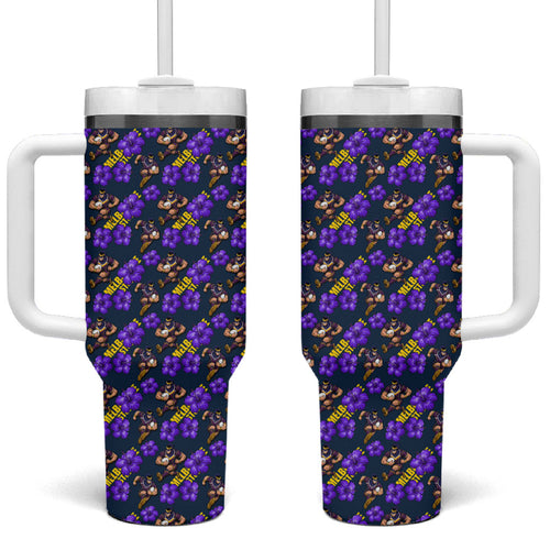 Melbourne Storm Tumbler With Handle Tropical Hibiscus Floral Seamless Rugby Mascot