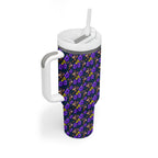 Melbourne Storm Tumbler With Handle Tropical Hibiscus Floral Seamless Rugby Mascot