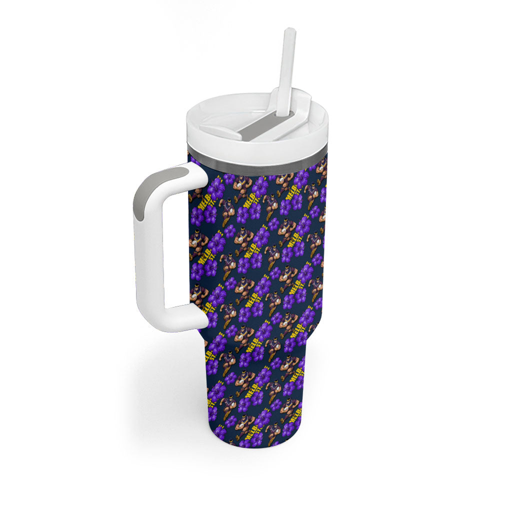 Melbourne Storm Tumbler With Handle Tropical Hibiscus Floral Seamless Rugby Mascot