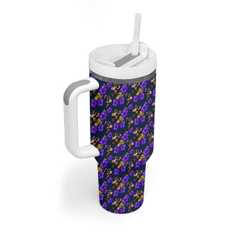 Melbourne Storm Tumbler With Handle Tropical Hibiscus Floral Seamless Rugby Mascot