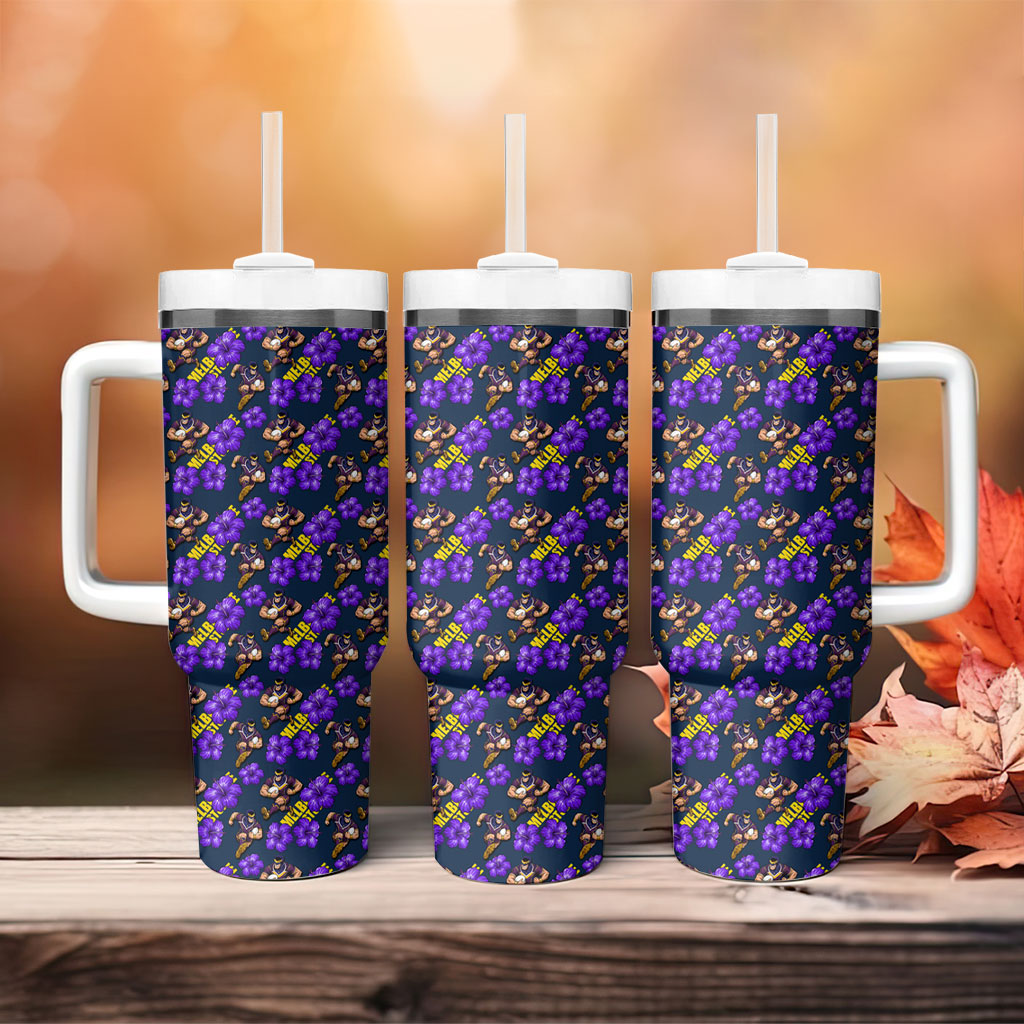 Melbourne Storm Tumbler With Handle Tropical Hibiscus Floral Seamless Rugby Mascot