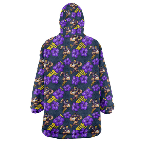 Melbourne Storm Wearable Blanket Hoodie Tropical Hibiscus Floral Seamless Rugby Mascot
