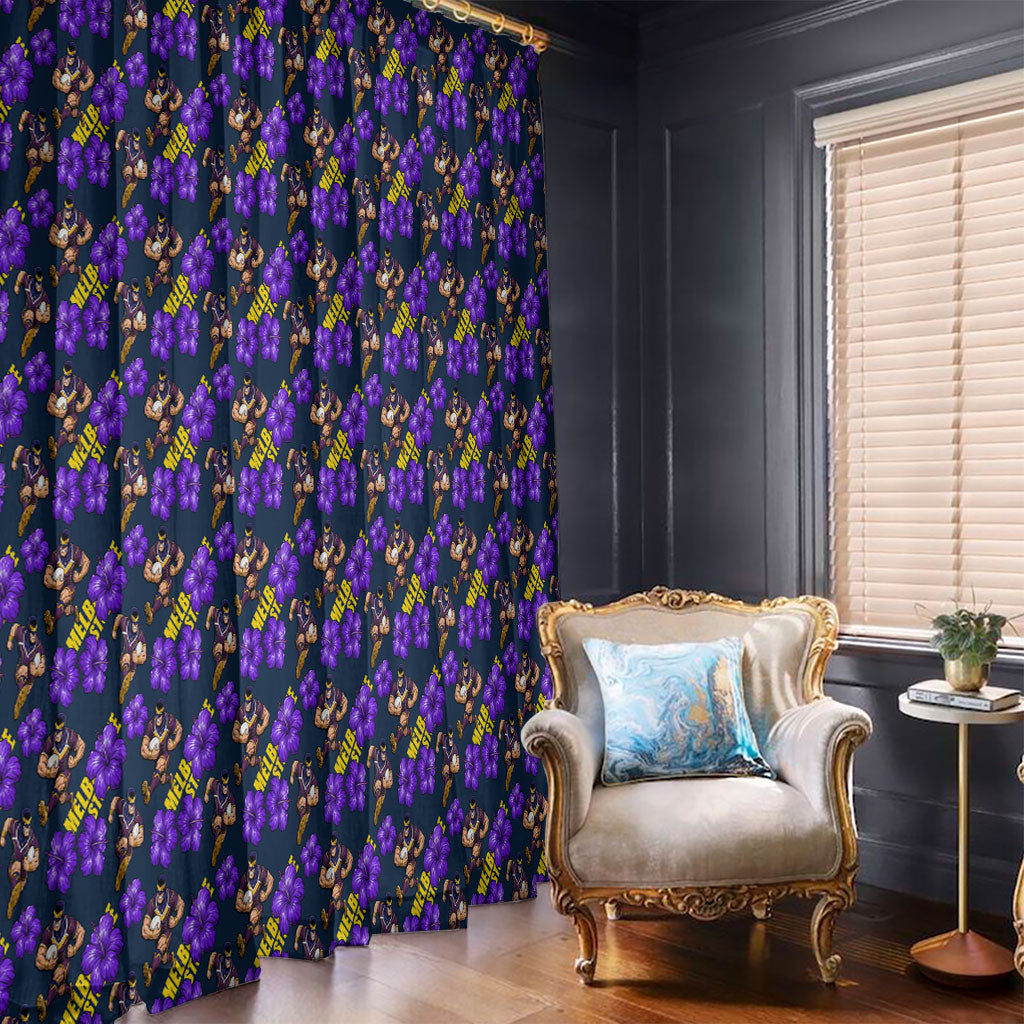 Melbourne Storm Window Curtain Tropical Hibiscus Floral Seamless Rugby Mascot