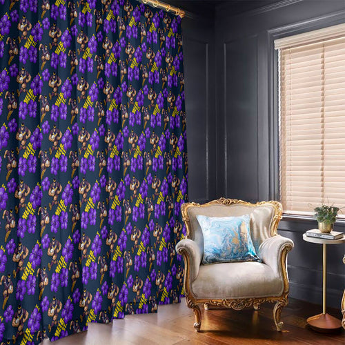 Melbourne Storm Window Curtain Tropical Hibiscus Floral Seamless Rugby Mascot