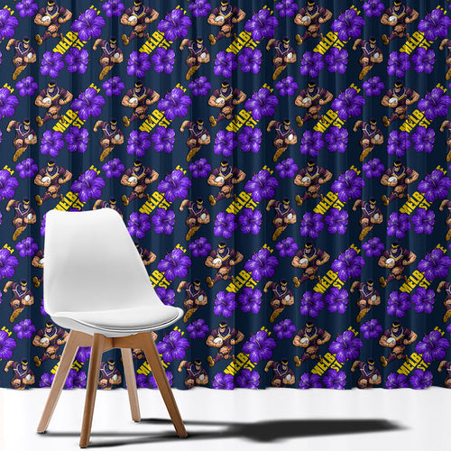 Melbourne Storm Window Curtain Tropical Hibiscus Floral Seamless Rugby Mascot