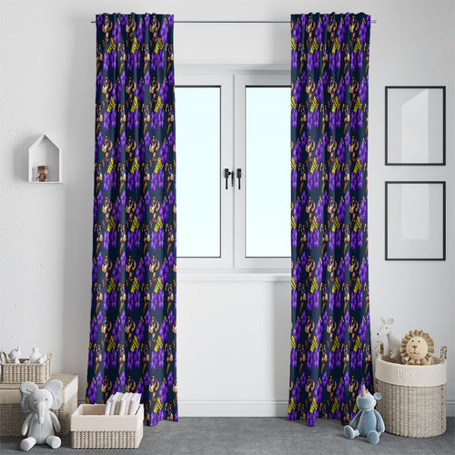 Melbourne Storm Window Curtain Tropical Hibiscus Floral Seamless Rugby Mascot