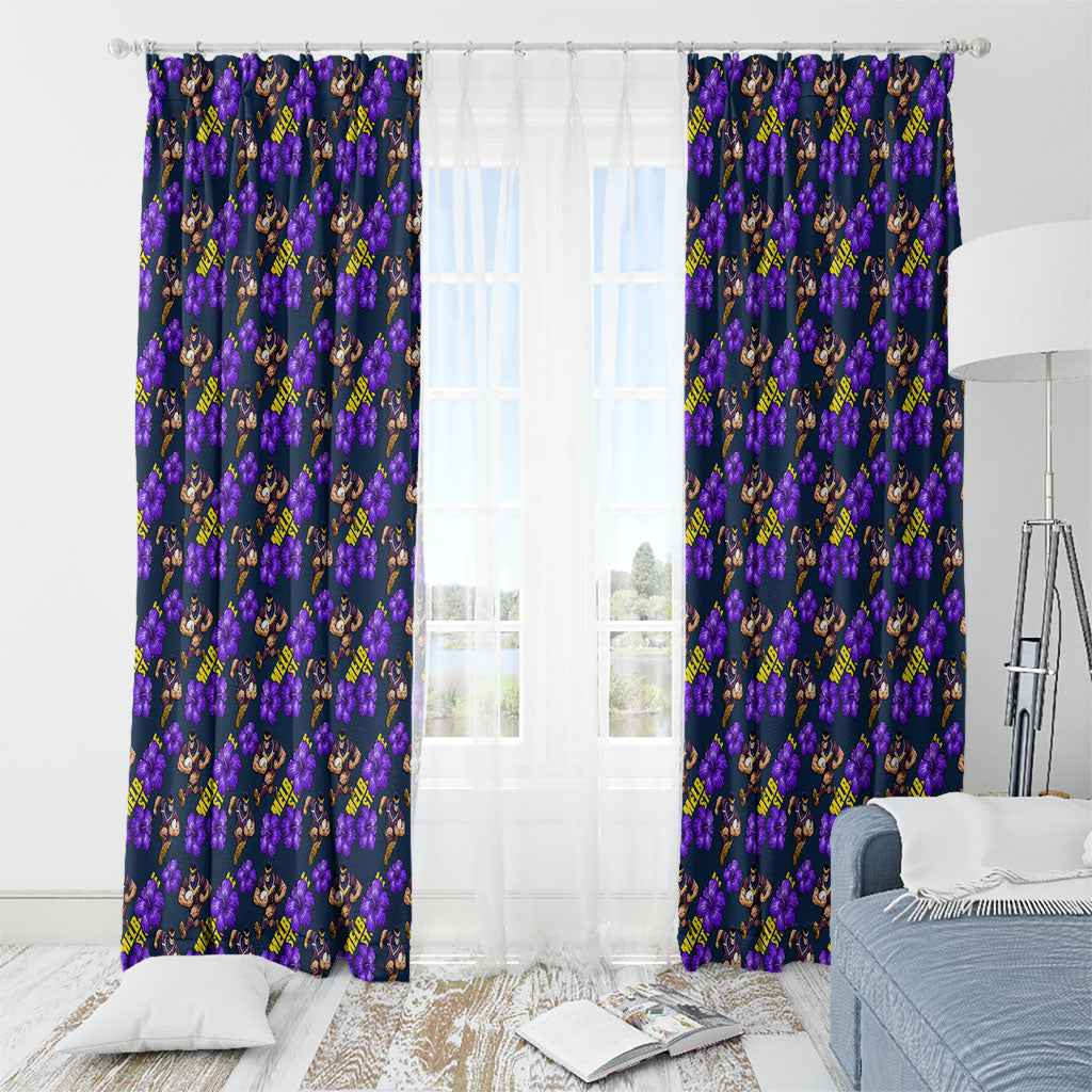 Melbourne Storm Window Curtain Tropical Hibiscus Floral Seamless Rugby Mascot