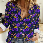 Melbourne Storm Women Casual Shirt Tropical Hibiscus Floral Seamless Rugby Mascot