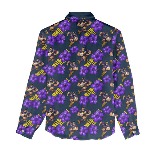 Melbourne Storm Women Casual Shirt Tropical Hibiscus Floral Seamless Rugby Mascot