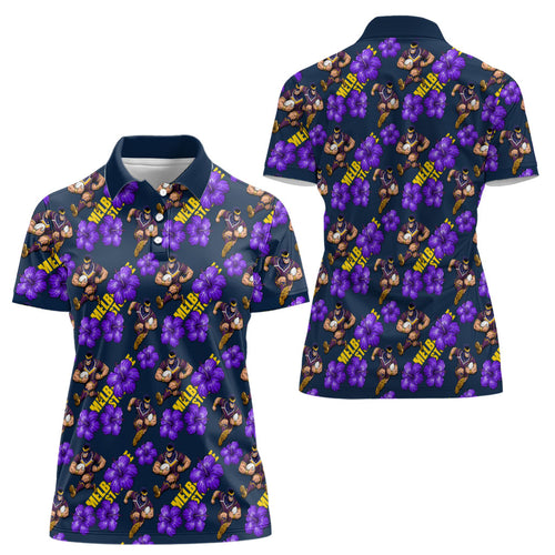 Melbourne Storm Women Polo Shirt Tropical Hibiscus Floral Seamless Rugby Mascot