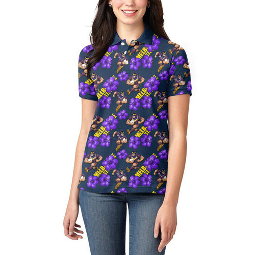 Melbourne Storm Women Polo Shirt Tropical Hibiscus Floral Seamless Rugby Mascot
