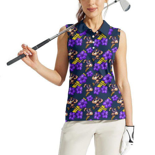 Melbourne Storm Women Sleeveless Polo Shirt Tropical Hibiscus Floral Seamless Rugby Mascot