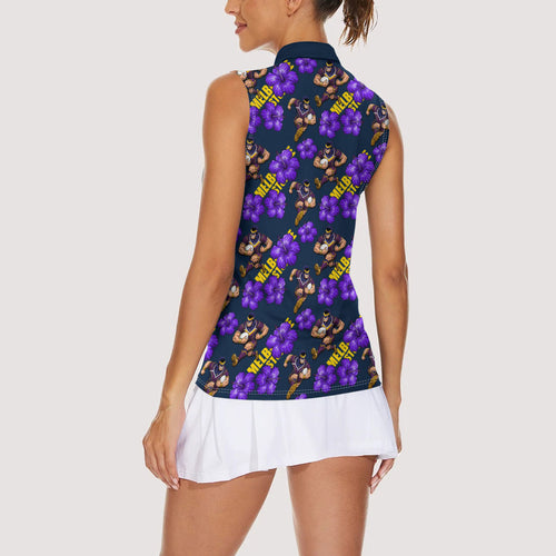 Melbourne Storm Women Sleeveless Polo Shirt Tropical Hibiscus Floral Seamless Rugby Mascot