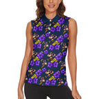 Melbourne Storm Women Sleeveless Polo Shirt Tropical Hibiscus Floral Seamless Rugby Mascot