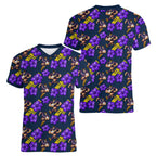 Melbourne Storm Women V-Neck T-Shirt Tropical Hibiscus Floral Seamless Rugby Mascot