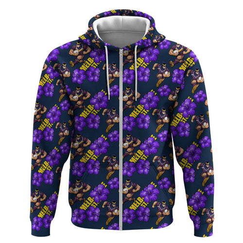 Melbourne Storm Zip Hoodie Tropical Hibiscus Floral Seamless Rugby Mascot