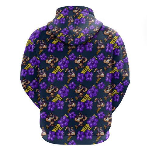 Melbourne Storm Zip Hoodie Tropical Hibiscus Floral Seamless Rugby Mascot