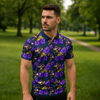 Melbourne Storm Zipper Polo Shirt Tropical Hibiscus Floral Seamless Rugby Mascot