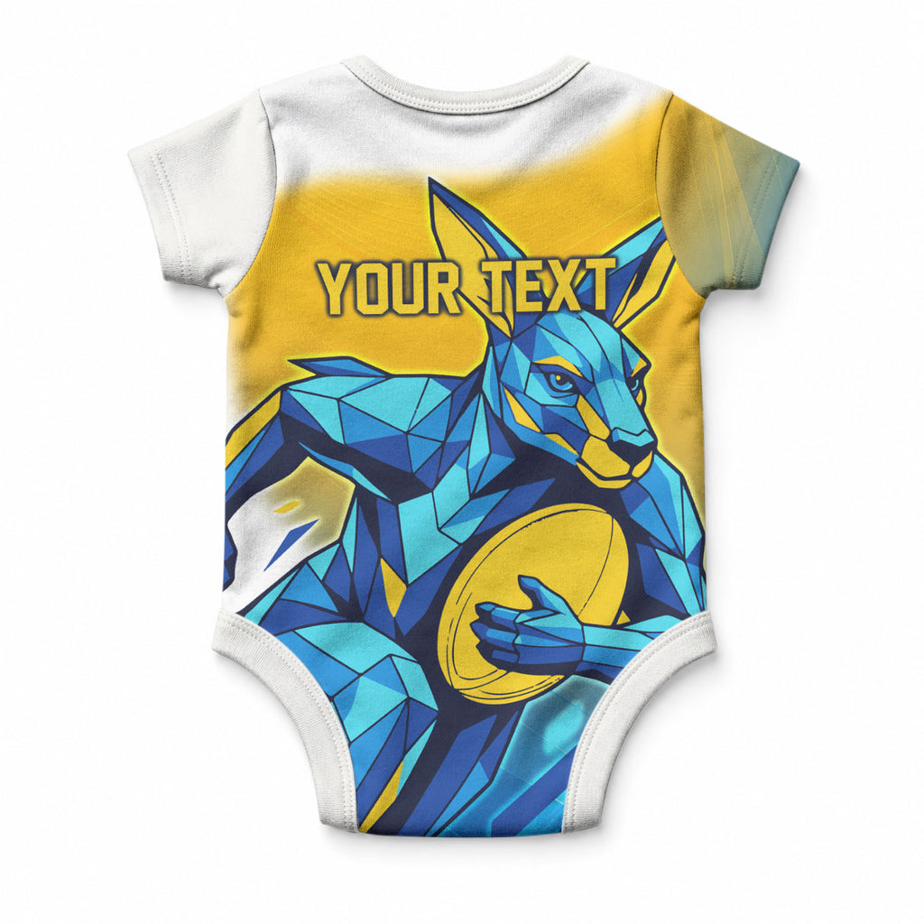 Personalised Australian Oztag Kangaroo Mascot Baby Onesie Try Tag Triumph Australia Abstract Geometric