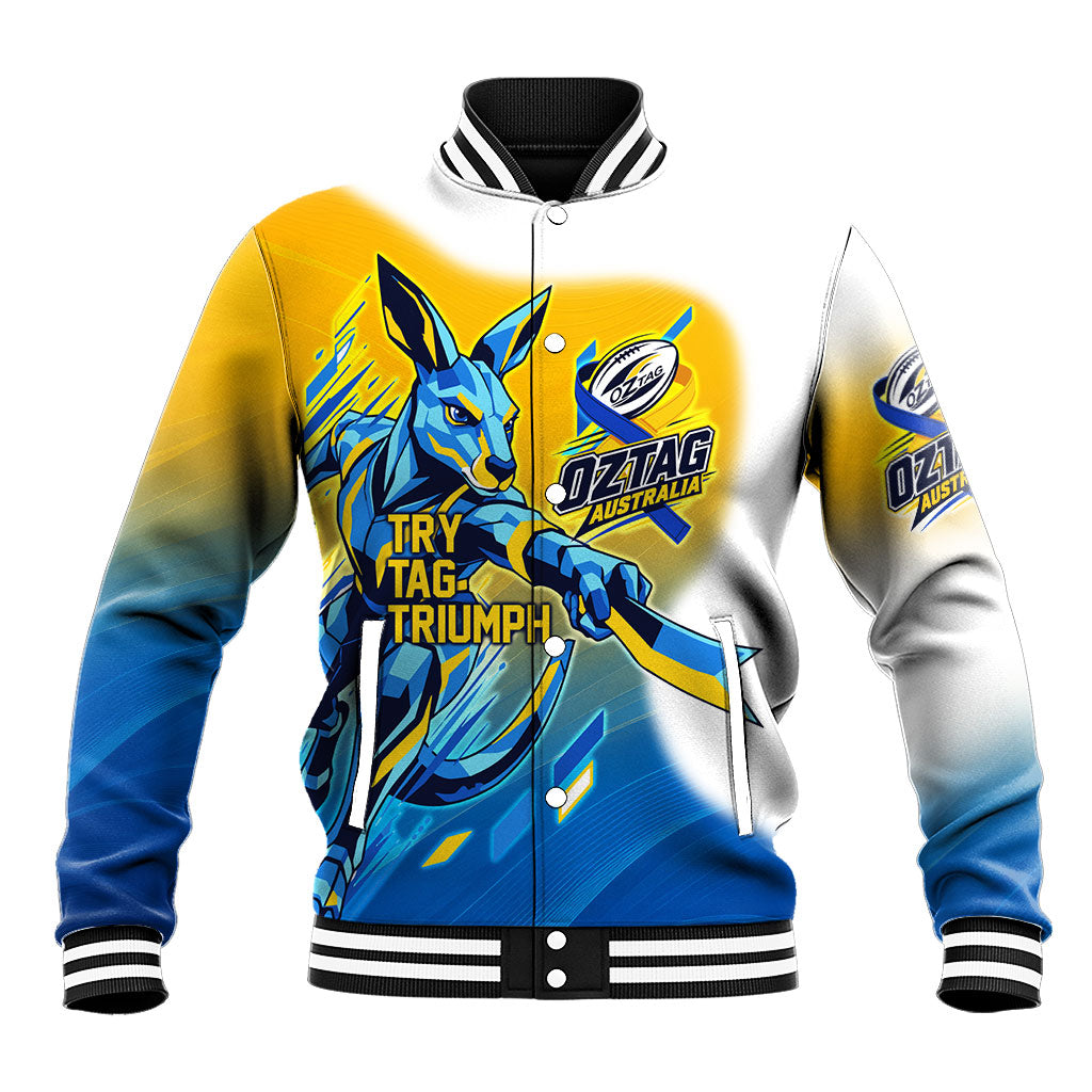 Personalised Australian Oztag Kangaroo Mascot Baseball Jacket Try Tag Triumph Australia Abstract Geometric
