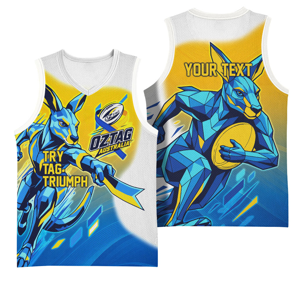 Personalised Australian Oztag Kangaroo Mascot Basketball Jersey Try Tag Triumph Australia Abstract Geometric