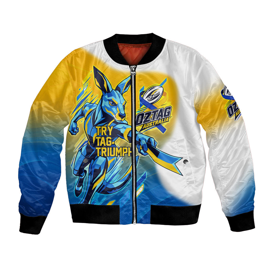 Personalised Australian Oztag Kangaroo Mascot Bomber Jacket Try Tag Triumph Australia Abstract Geometric