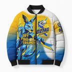 Personalised Australian Oztag Kangaroo Mascot Bomber Puffer Jacket Try Tag Triumph Australia Abstract Geometric