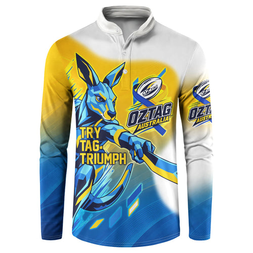 Personalised Australian Oztag Kangaroo Mascot Button Sweatshirt Try Tag Triumph Australia Abstract Geometric