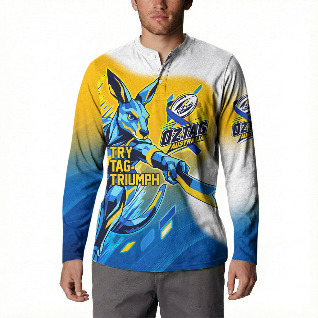 Personalised Australian Oztag Kangaroo Mascot Button Sweatshirt Try Tag Triumph Australia Abstract Geometric