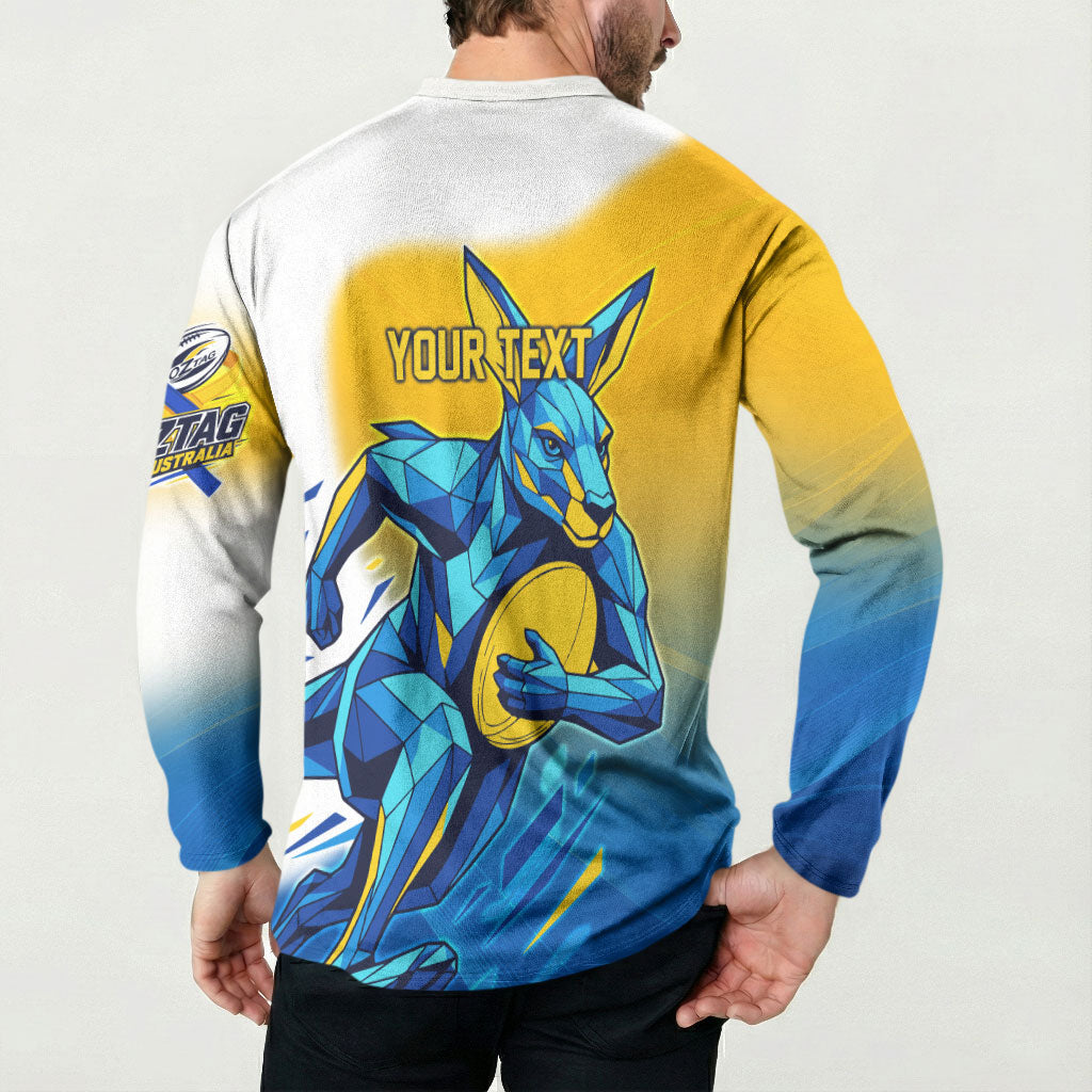 Personalised Australian Oztag Kangaroo Mascot Button Sweatshirt Try Tag Triumph Australia Abstract Geometric