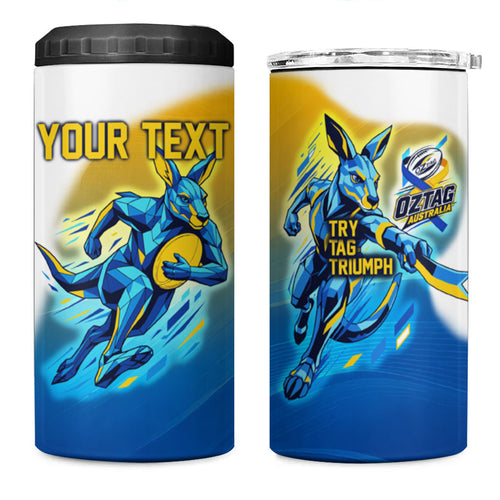 Personalised Australian Oztag Kangaroo Mascot 4 in 1 Can Cooler Tumbler Try Tag Triumph Australia Abstract Geometric