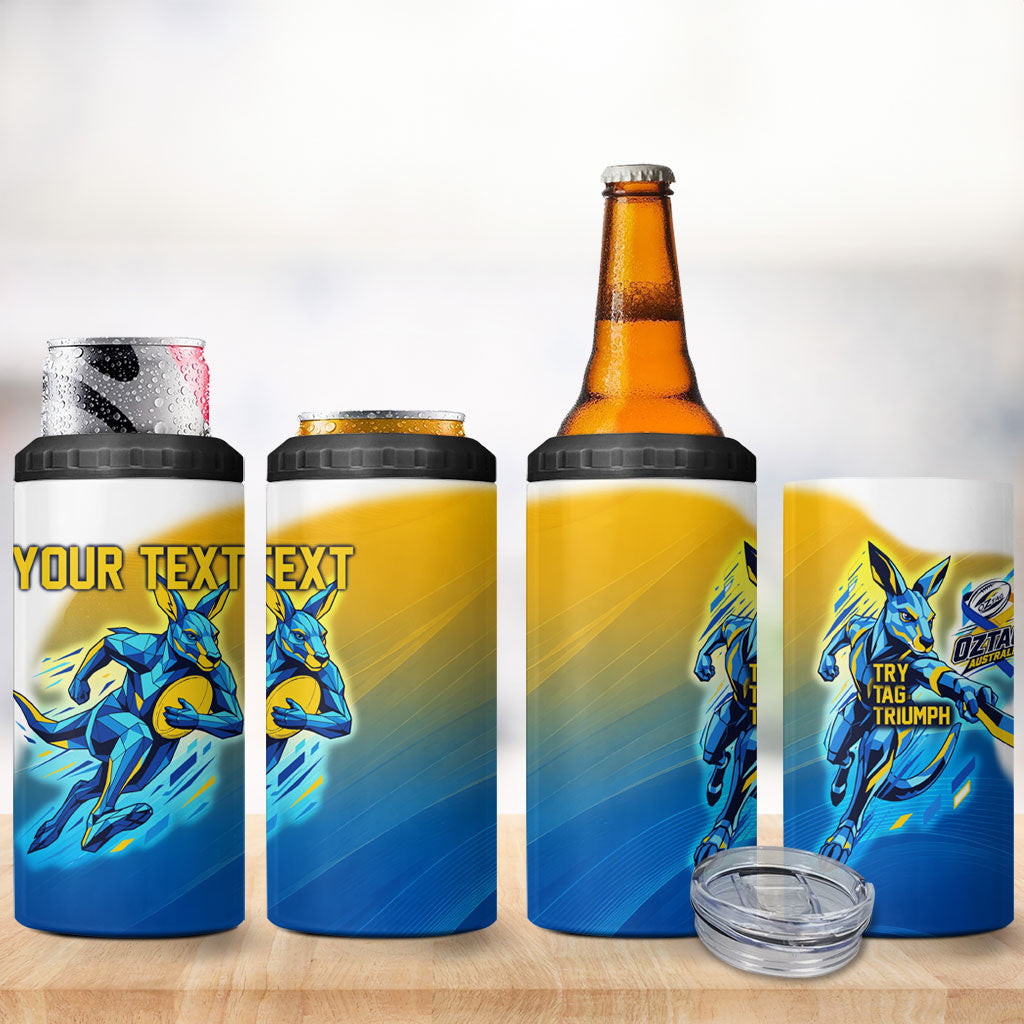 Personalised Australian Oztag Kangaroo Mascot 4 in 1 Can Cooler Tumbler Try Tag Triumph Australia Abstract Geometric