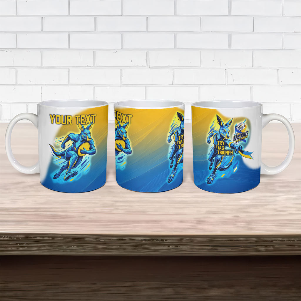 Personalised Australian Oztag Kangaroo Mascot Ceramic Mug Try Tag Triumph Australia Abstract Geometric