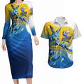Personalised Australian Oztag Kangaroo Mascot Couples Matching Long Sleeve Bodycon Dress and Hawaiian Shirt Try Tag Triumph Australia Abstract Geometric
